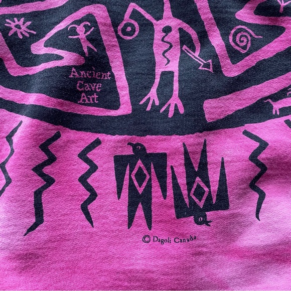 VTG 90s Dagoli Pink Ancient Cave Art Tie Dye All Over Print Baggy Crewneck - Picture 3 of 9